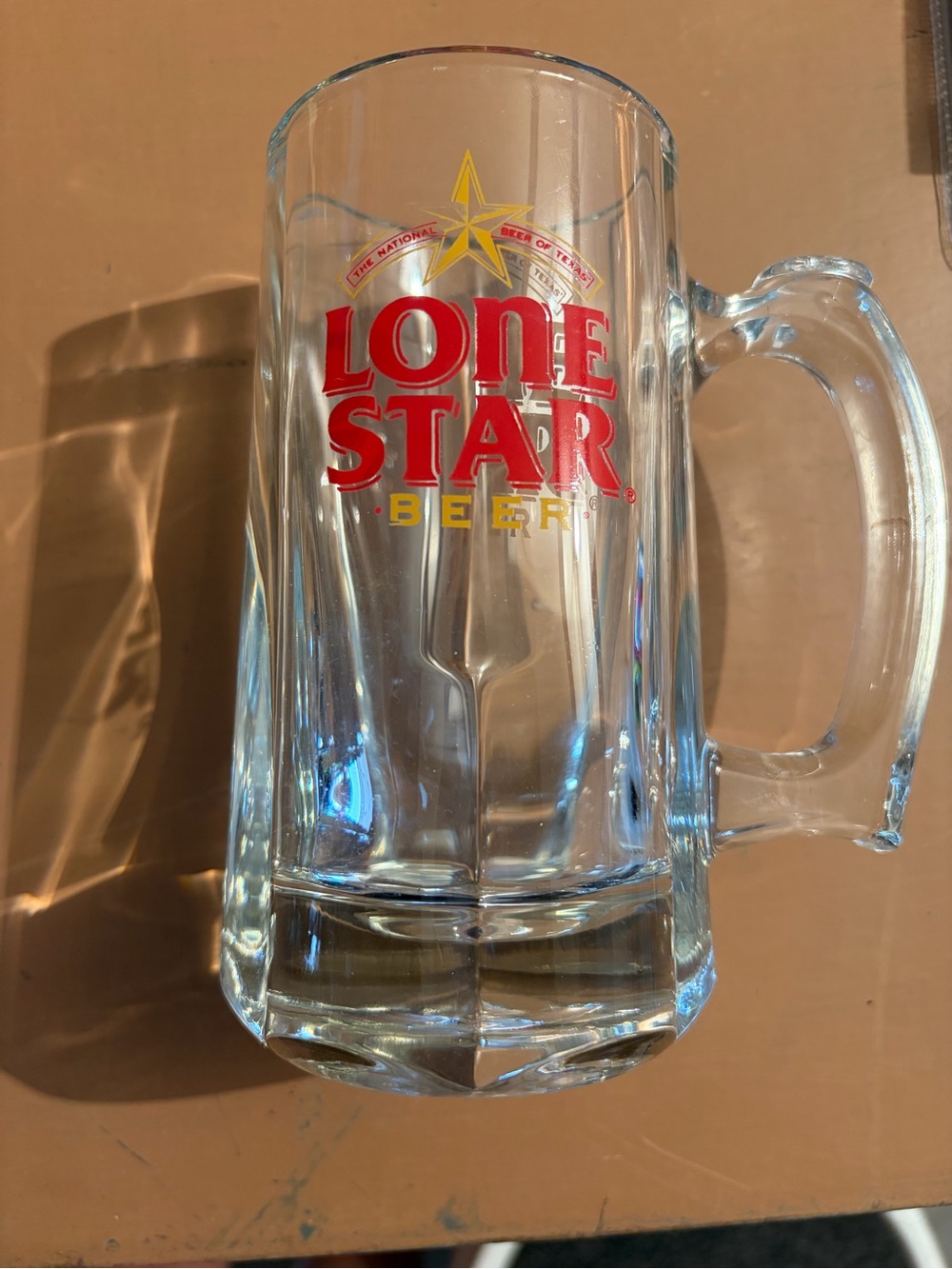 Lone Star Beer Glass Mug - Clear Glass with Red & Gold Logo